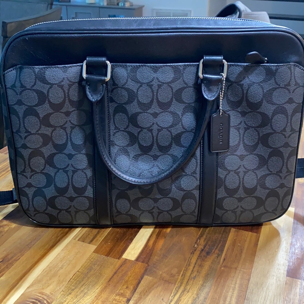 Coach signature briefcase bag in charcoal / black.